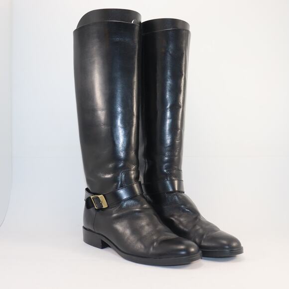 Etienne Aigner Black Leather Riding Boots – Women’s Size 7 Tall Knee High - Picture 1 of 6